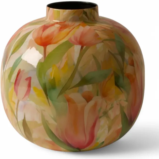 Winq Vaas Celestial 25cm-Vaas voor bloemen-metalen vazen-vaas met bloemenprint geel
