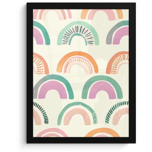 FrameYourWall Poster in lijst - Fotolijst 30x40 cm - Posters - Regenboog - Pastel - Patroon - Posterlijst zwart - Decoratie - Wanddecoratie woonkamer - Muurdecoratie slaapkamer Regenbogen - Stippen - Strepen