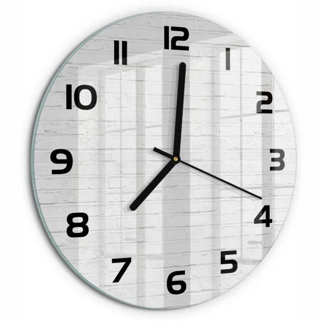 TULUP Wandklok - Bakstenen muur Wandklok Glas Decoratie - fi30 cm - Wit Gekleurde Glazen Klok - Zwarte handen - Ronde Klok - Klok Glas Met Opdruk - Moderne Wandklok Glas