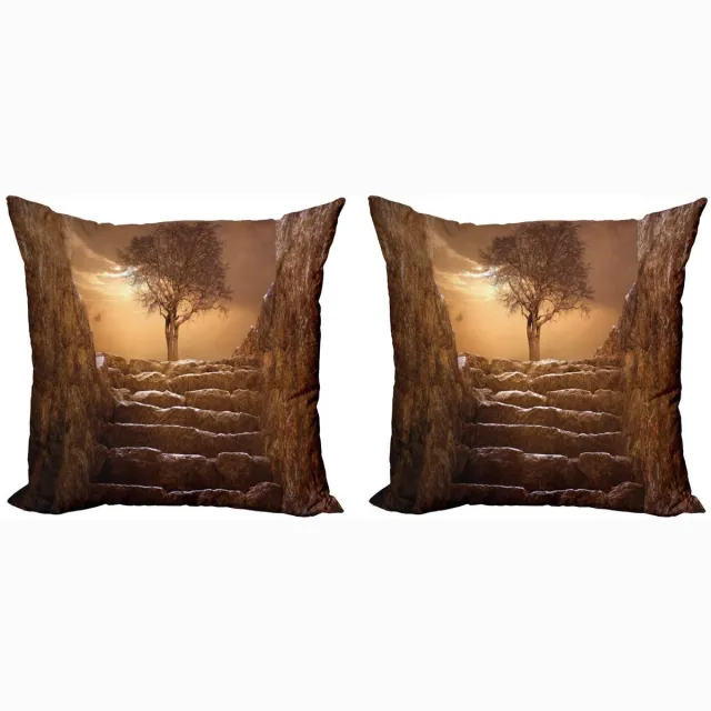 ABAKUHAUS Boom kussenhoezen set – 2x50x50 cm – Dubbelzijdig bedrukt – microvezel bruin