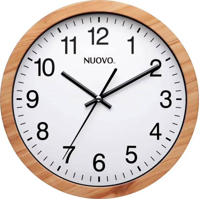Nuovo 10 inch ronde houten wandklok, stil en niet-tikkend, retro wandklok voor woonkamer, slaapkamer, keuken (26 cm / 10") Wit