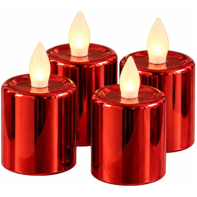 Feeric lights & Christmas Kaarsen - 4x stuks - rood - LED - H8.7 cm - glans