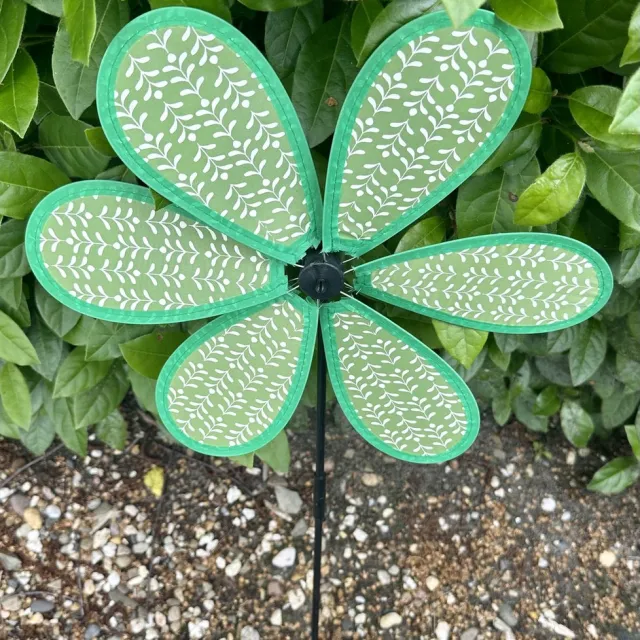 Impuls Windmolen met bloem motief - nylon + kunststof steker - groen - breedte 30 cm x hoogte 56 cm - Tuinaccessoires - Tuinstekers Groen + bloem motief