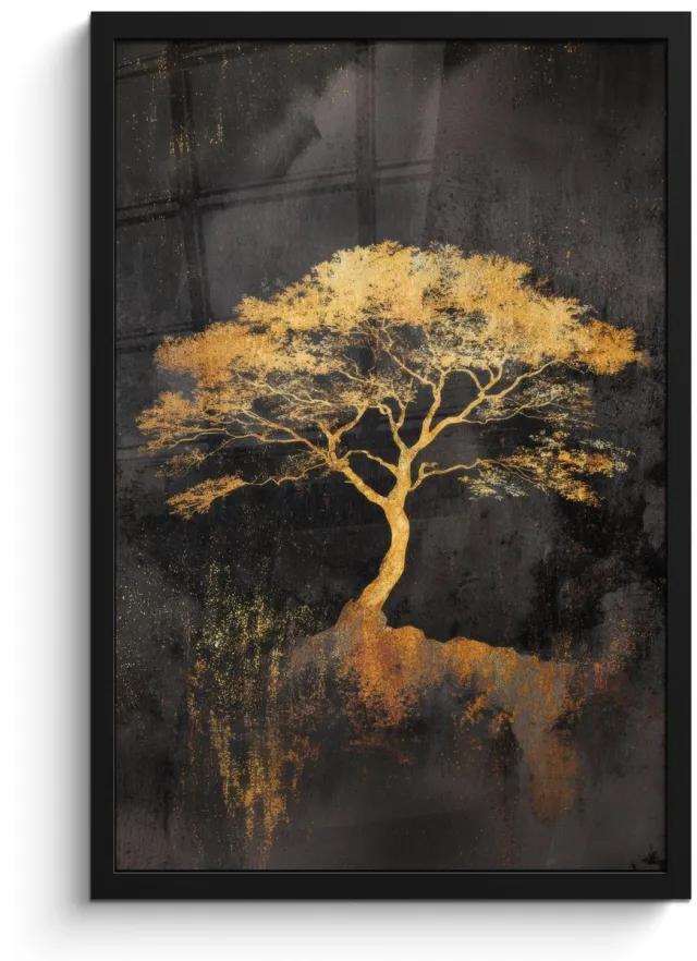 FrameYourWall Poster in lijst - Fotolijst 40x60 cm - Posters - Boom - Schilderij - Goud - Abstract - Posterlijst zwart - Decoratie - Wanddecoratie woonkamer - Muurdecoratie slaapkamer