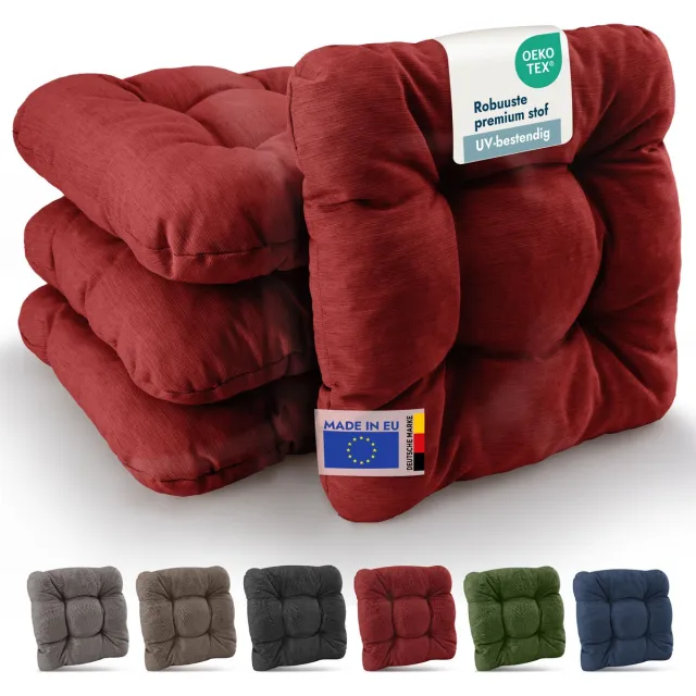 Beautissu HighLux SK Set van 4 Premium Stoelkussen 40x40 cm Rood Robuust Zitkussen UV-bestendig 8 cm Dik Indoor & Outdoor Tuinkussen Balkon