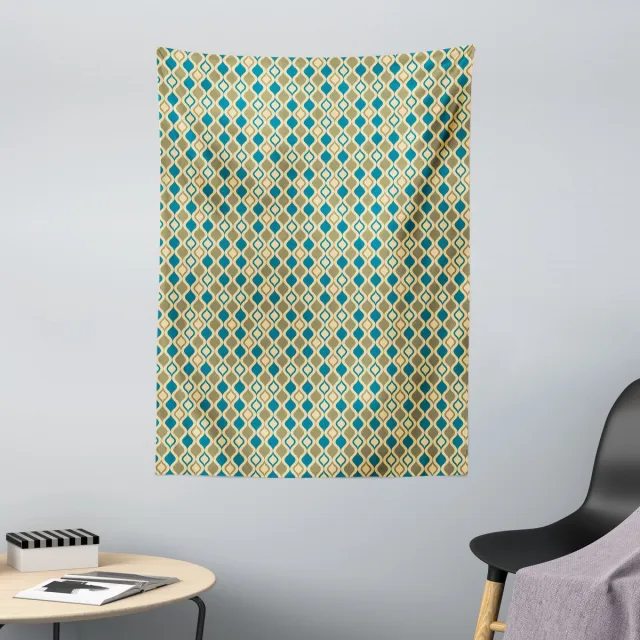 ABAKUHAUS Retro Wandtapijt, Verticaal Ogee-patroon Vintage Stijl, 110 x 150 cm, Blauw Beige Crème Blauw