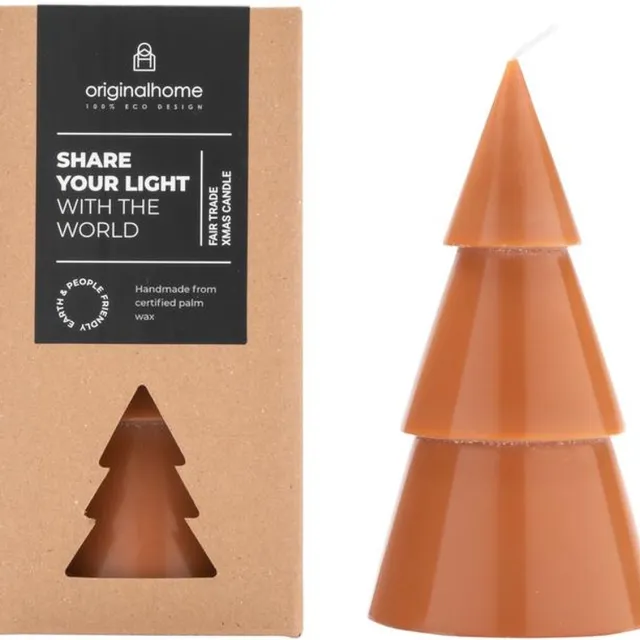 Original home kerstboom kaars Cognac groot - Kerstkaarsen - KokoswasPalmolie - Ø 7,5 centimeter x 15 centimeter