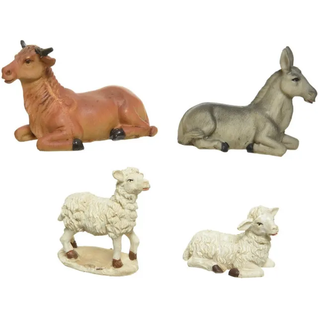 Decoris Bellatio decorations Kerststal figuren - dieren - 4x - 12 cm - polystone dieren / kerststal dierenbeeldjes Multi