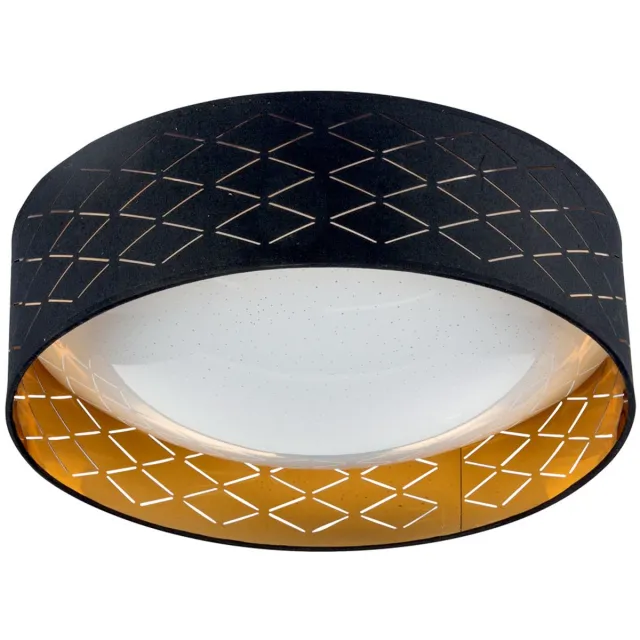 Globo Lighting Plafondlamp LED plafondlamp Eetkamerlamp met ster effect, textiel zwart goud, 18W 1000lm 3000K, DxH 40x12cm