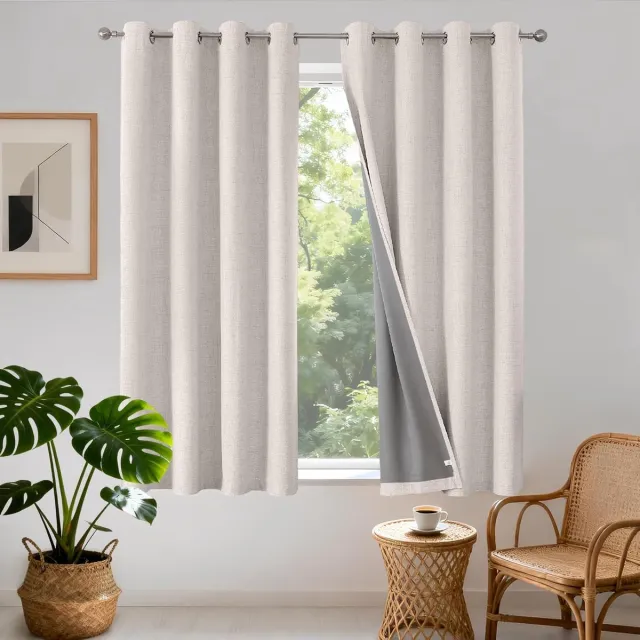 Famanu Gordijnen - set van 2 stuks - in linnenlook - 100% ondoorschijnend - met inslagringen - verduisteringsgordijn - warmte-isolerend - werend - voor de slaapkamer - woonkamer - 140 x 175 (b x h) Wit grijs