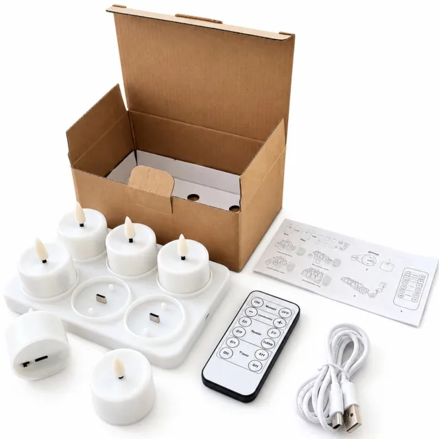 SWGOTA led kaarsen, set van 6, oplaadbaar via USB-C, wit met matte afwerking, met laadstation voor 6 kaarsen en afstandsbediening