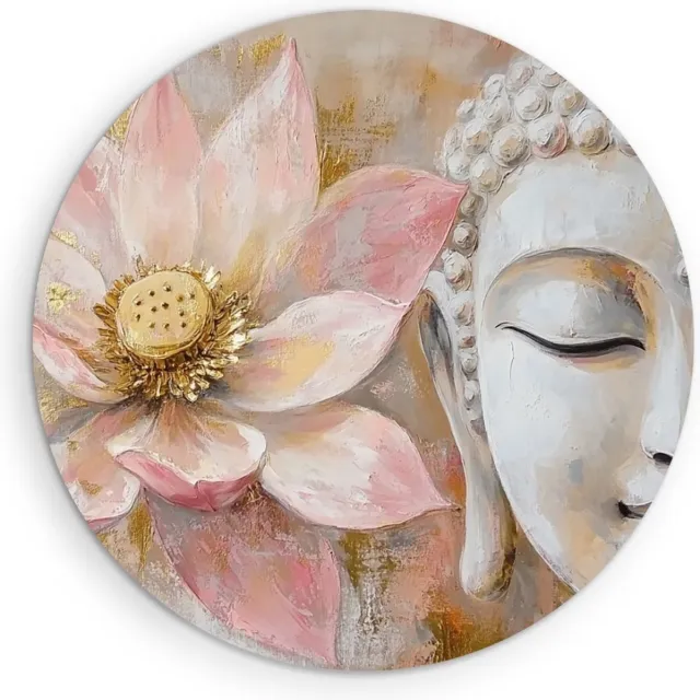 Saammp Muurcirkel Hout - Boeddha - Roze Lotus Bloem - Ø 70 - Wandcirkel - Wanddecoratie Cirkel - Muurdecoratie Woonkamer - Muurcirkel Houten
