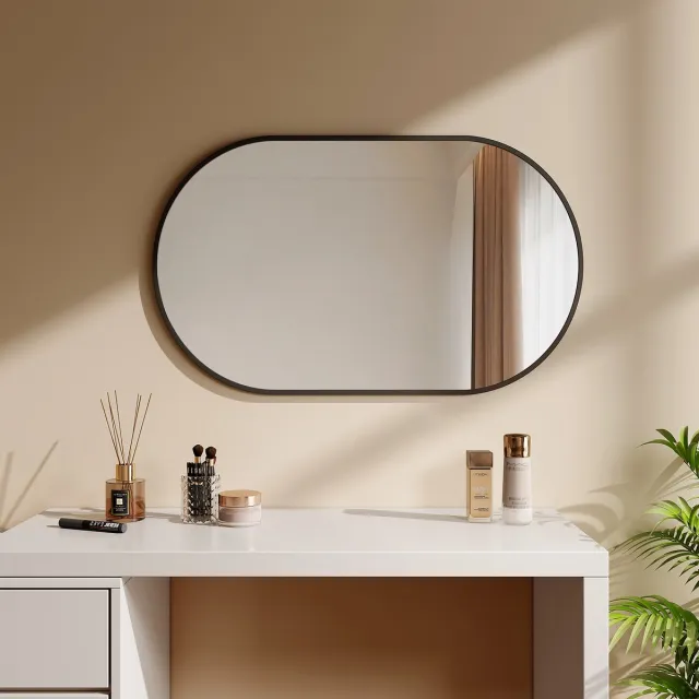 EMKE Spiegel - Ovale Spiegel - Zwart - 60x100 cm - met Veiligheidsfolie - Wandspiegel met Rand - Moderne Design