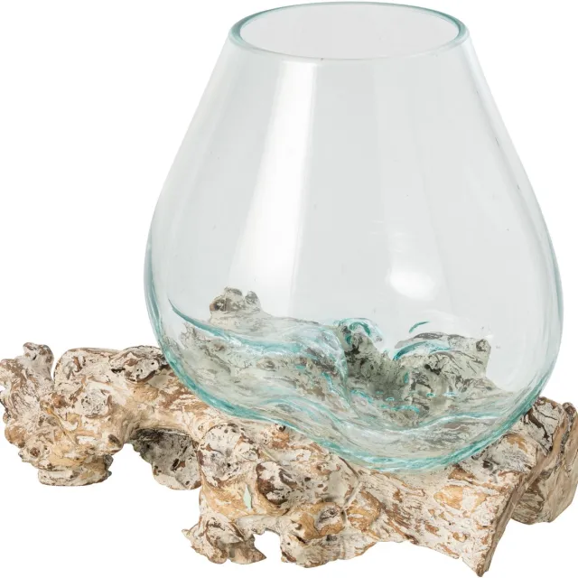 J-Line Vaas op voet - glas - gebroken wit/transparant - medium