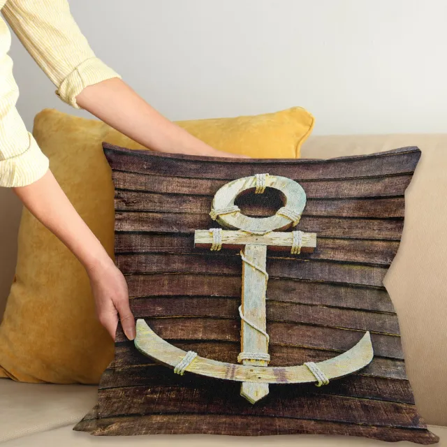 ABAKUHAUS Anker Sierkussenhoes, Oud Houten Nautisch Anker op de Deck Harbor Yacht Craft Navigation Drogue, Decoratieve Vierkante Sierkussenhoes, 60 x 60 cm, Bruin Crème