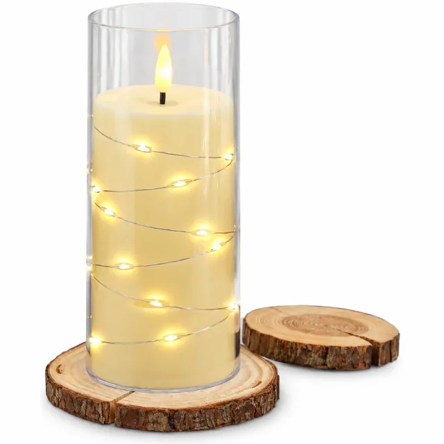 SWGOTA Kaars met lichtsnoer en transparante omhulling, 7,5 x 17,5 cm - tafeldecoratie met led kaarsen Ivoor