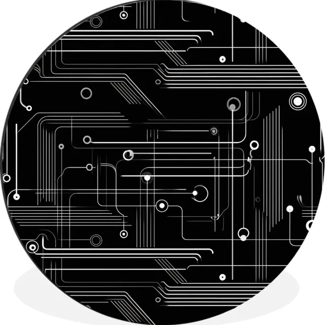 WallCircle Wandcirkel - Muurcirkel - Gaming - Abstract - Lijnen - Rondjes - Zwart - Aluminium - Dibond - 30x30 cm - Binnen en Buiten