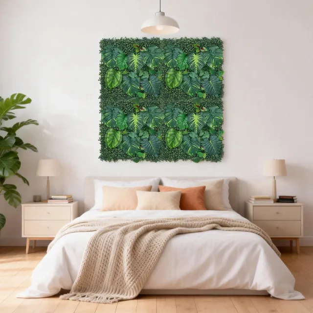 Triumpunpre Kunstplanten Muur Set van 12, Kunstmatige Groene Muur met Monstera Bladeren, Grote Plantenwand voor Woonkamer, Balkon en Binnen, 12 x 50 x 50 cm, Groen 12 stuks 50*50 cm