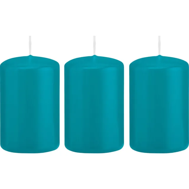 Trend Candles Cilinderkaars/stompkaars - 3x - turquoise - 5 x 8 cm - 18 branduren - met brandvertragende folie