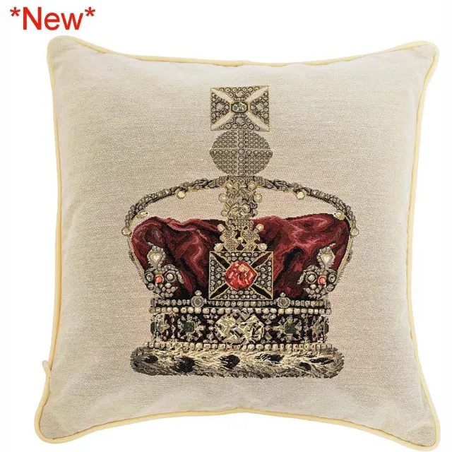 Signare Kussenhoes - Gobelinstof - Crown - Kroon - Creme ondergrond