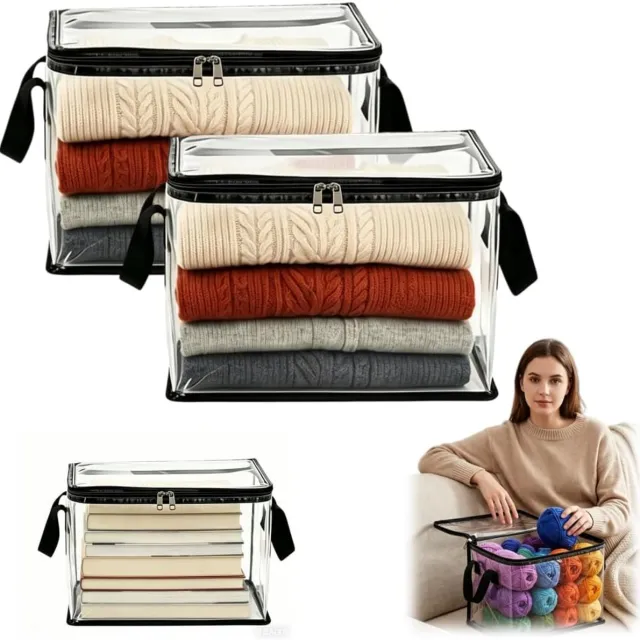 sollbry XL Transparante Opbergtassen - 2 Stuks - Opbergtas en Organiser voor Kleding en Dekens / Dekbed - Kledingorganizer met Stevige Handvaten en Rits - Opvouwbaar Kledingopbergtas - Opbergzak Organizer - Waterdicht - Verhuizingen en Opslag - SOLLBRY® 2 Zwart