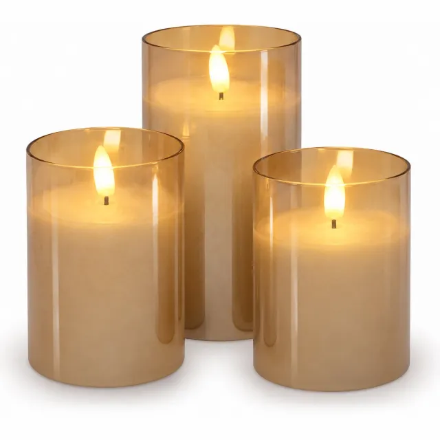 HOMIES LED Kaarsen met Bewegende Vlam – Set van 3 – Goud – Dimbaar – 2x AA Batterijen – 250+ Uur – Elektrische Kaarsen