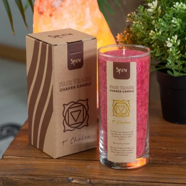 Spiru Stearine Kaars in Glas - Fair Trade Wortel Chakra (1e) -Rood - 60 Branduren