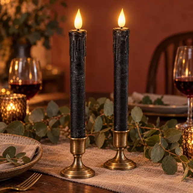 Cheqo LED Dinerkaarsen Zwart Set van 2 - LED Kaarsen met Afstandsbediening - Vlamloze Kaarsen - Tafelkaarsen - Kandelaarkaarsen - Nepkaarsen met Druipeffect - Rustieke Sfeerkaarsen - Tafeldecoratie - Woondecoratie - Sfeerverlichting