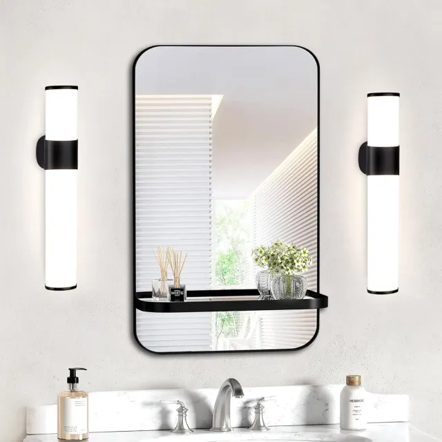Glitzerlife Wandspots Badkamer Set van 2 - LED Spiegellampen 6W - IP44 Waterdicht - ABS & PC - Ø30cm - Zwart - Badkamerverlichting 2x Zwart