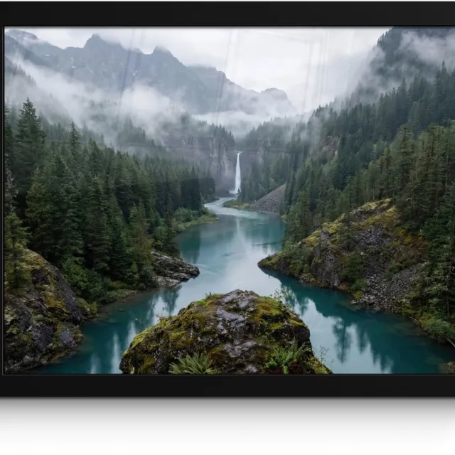 FrameYourWall Poster in lijst - Fotolijst 40x30 cm - Posters - Waterval - Bomen - Bergen - Posterlijst zwart - Decoratie - Wanddecoratie woonkamer - Muurdecoratie slaapkamer