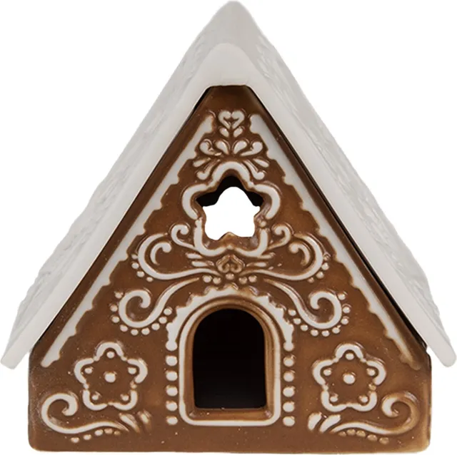 Clayre & Eef Waxinelichthouder Gingerbread house 8x8x8 cm Bruin Porselein