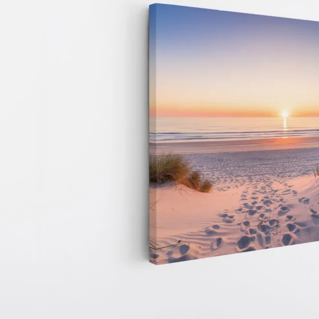 Saammp Canvas Schilderij Zonsondergang - Strand - Zee - 40x40 - Foto op canvas - Wanddecoratie - muurdecoratie Woonkamer - Slaapkamer decoratie - Canvas Print Multicolor