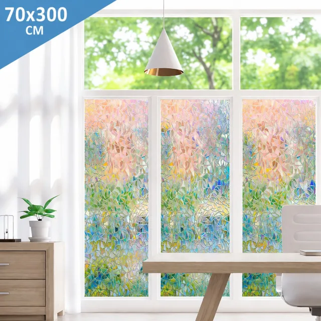 BODESSA Raamfolie - Regenboog 3D Effect - Privacy - Zelfklevend - Anti inkijk folie - Hittewerend - 70x300 cm