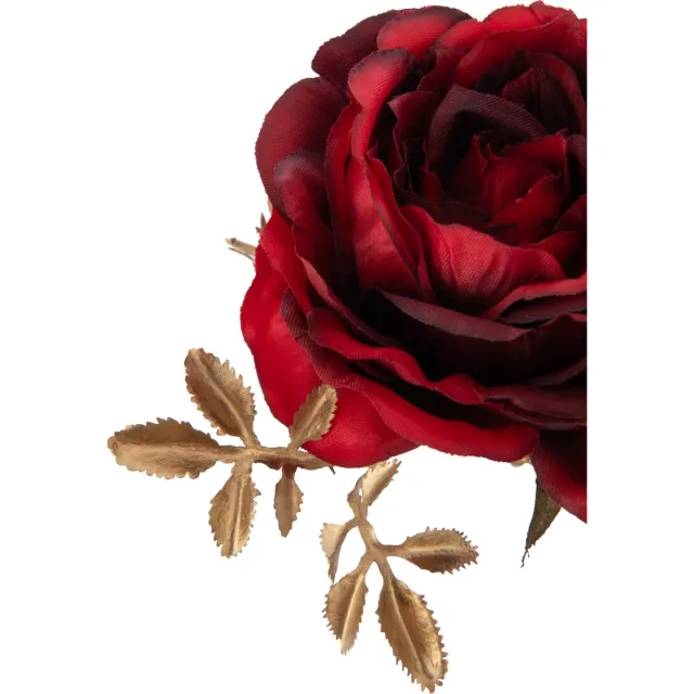 J-Line decoratie tak Roos - kunststof - rood/goud - 12 stuks