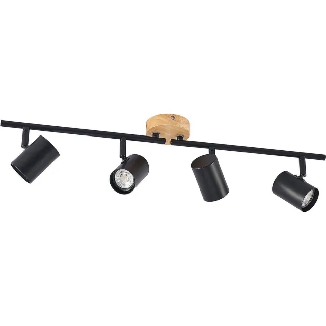 Lindby plafondlamp - 4lichts - Staal, hout - H: 14.5 cm - GU10 - zwart, licht hout
