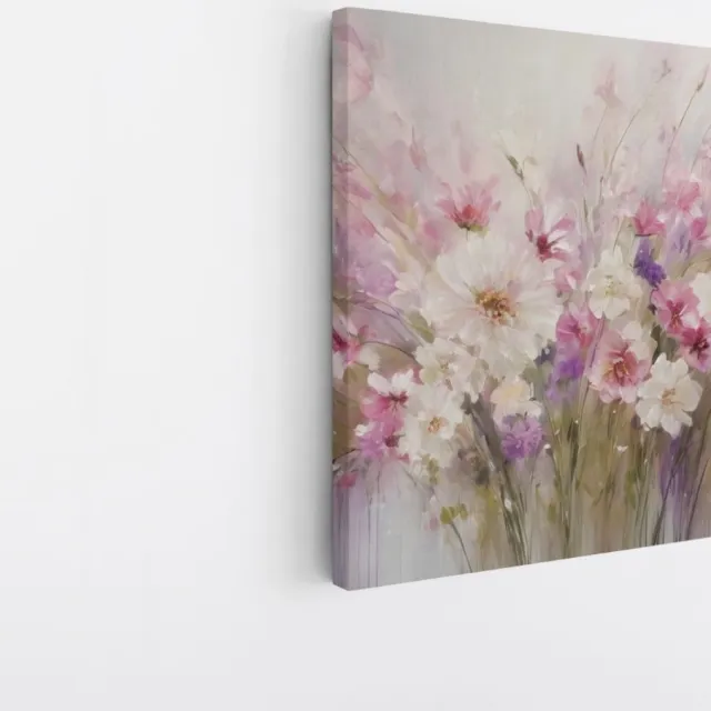 Saammp Canvas Schilderij - Abstracte Bloemen - Roze - Paars - 20x20 - Foto op canvas - Wanddecoratie - Muurdecoratie Woonkamer - Kantoor Decoratie