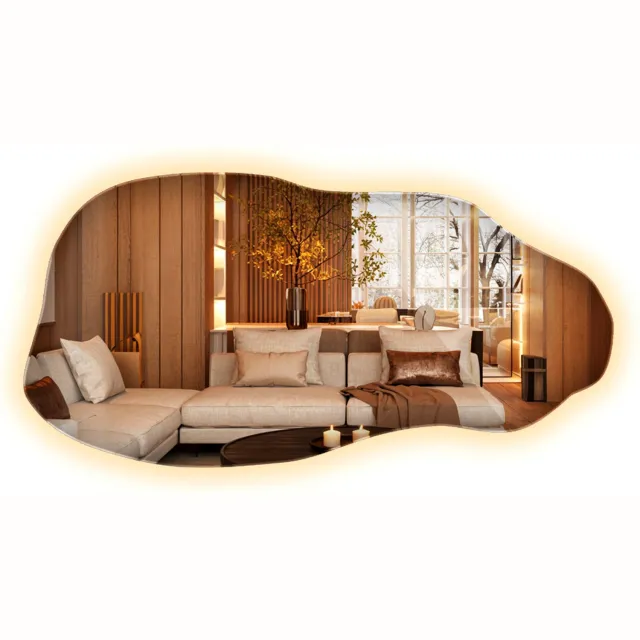 WallMuralia Spiegel met verlichting - 45 x 90 cm - Asymmetrische spiegel met verlichting - Decoratieve wandspiegel - Asymmetrische spiegel led Warm licht