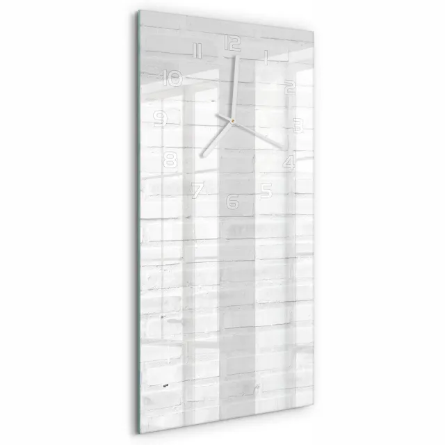 TULUP Wandklok - Bakstenen muur Wandklok Glas Met Motief - 30x60 cm - Wit Decoratieve Glazen Klok - Witte handen - Rechthoekige Klok - Gekleurde Glazen Klok - Glazen Klok Met Print