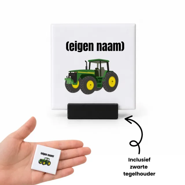 Hacebo Tractor tegeltje met tegelhouder - Boer - Boer of boerin - tegeltjes met tekst - met eigen naam - leuk cadeau voor iemand die op de boerderij werkt - cadeau - kado - spreuktegels - 4.8x4.8 CM Wit