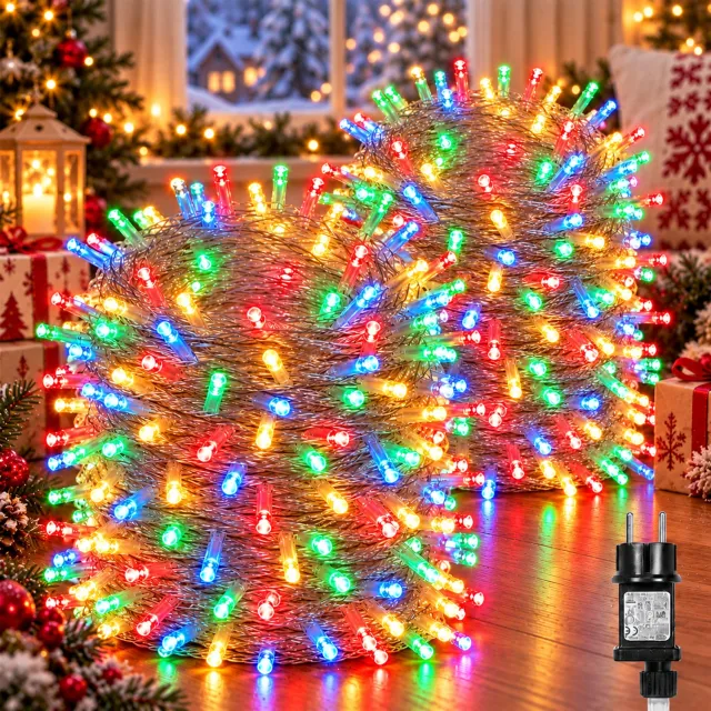 MUPOO LED Kerstverlichting Lichtsnoer Buiten 2 Stuks-Fairy Lights IP44-Lichtslinger met 8 Lichtstanden&Geheugen-Timer 6U/18U-Veilige 31V Laagspanning&Energiezuinig-Kerstboomverlichting voor Grote Tuin,Feest,Kerst-800 LED-100m-Multicolor