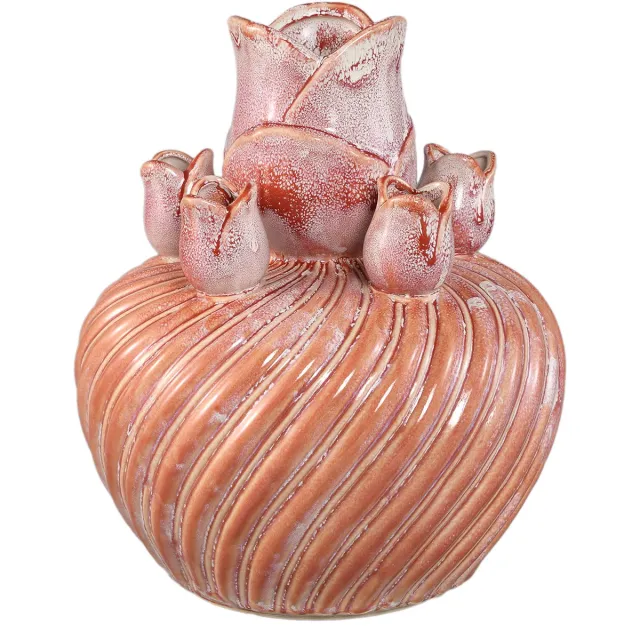 PTMD Mailia Peach Ceramic Round Tulip Vase With Swirl Oranje