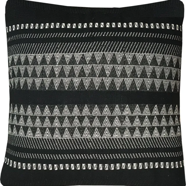 Malagoon Native stripe cotton black cushion 60x60cm Zwart, Offwhite