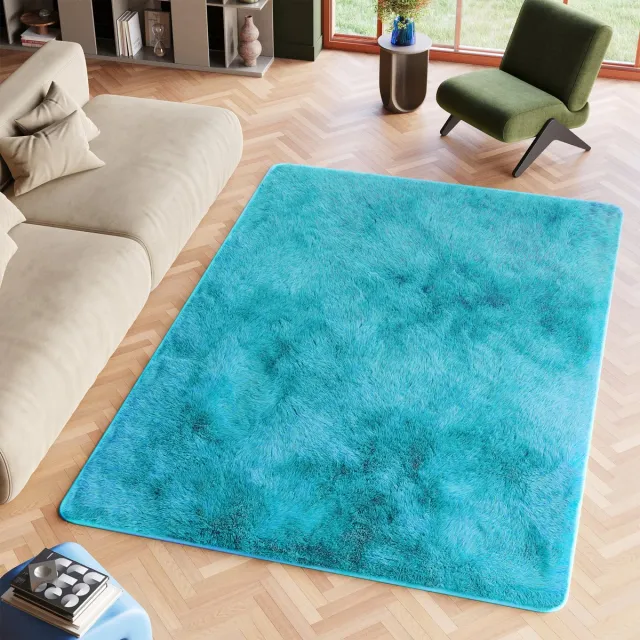 Tapiso Silk Vloerkleed Blauw Hoogpolig Woonkamer Slaapkamer Tapijt Maat- 140x200