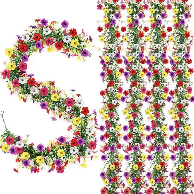 FLITI Kunstmatige Viooltjes Bloemenslinger – 4 Stuks – 180 cm – Paars, Rood & Geel – Kunstbloemen Slinger – Voor Bruiloft, Feest, Tuin en Interieur