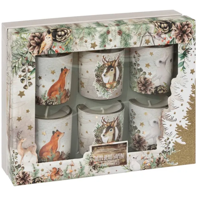 Feeric lights & Christmas Geurkaars Houten kaarsenpot 45g x6 Blanc