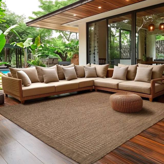 Famanu Indoor outdoor vloerkleed met afmetingen 200 x 290 cm, bruin effen, wasbaar en onderhoudsvriendelijk, ideaal voor balkon, terras en keuken