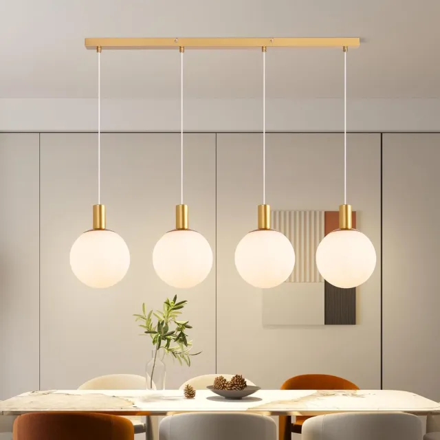 Glitzerlife Hanglampen - Modern design - 4xE27 - Hoogte verstelbaar - Glas metaal - Ø90cm - Wit goud - Hanglampen eetkamer verstelbaar - Keuken slaapkamer kantoor