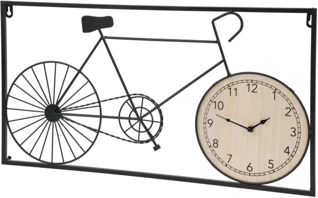 BG Homestyling Home Styling Collection - Metalen wanddecoratie retrofiets met klok, 60 x 32 x 5 cm Zwart