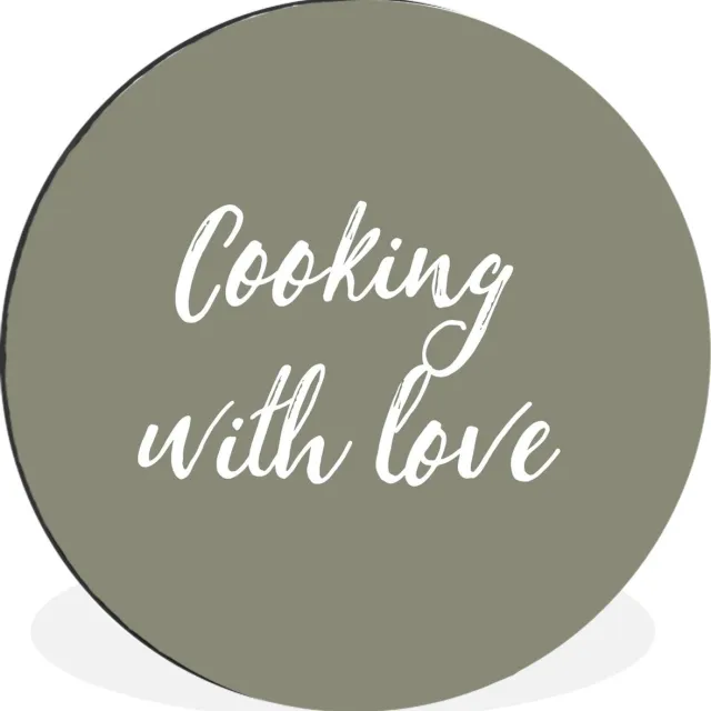 WallCircle Wandcirkel - Muurcirkel - Quotes - Cooking with love - Spreuken - Liefde - Koken - Aluminium - Dibond - 30x30 cm - Binnen en Buiten Multicolor
