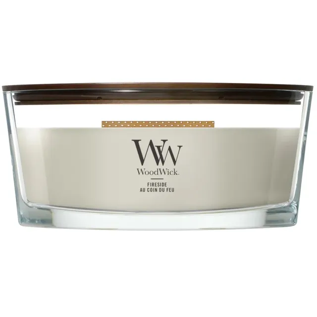 Woodwick Heartwick Flame Ellipse Geurkaars - Fireside - 50 branduren Grijs